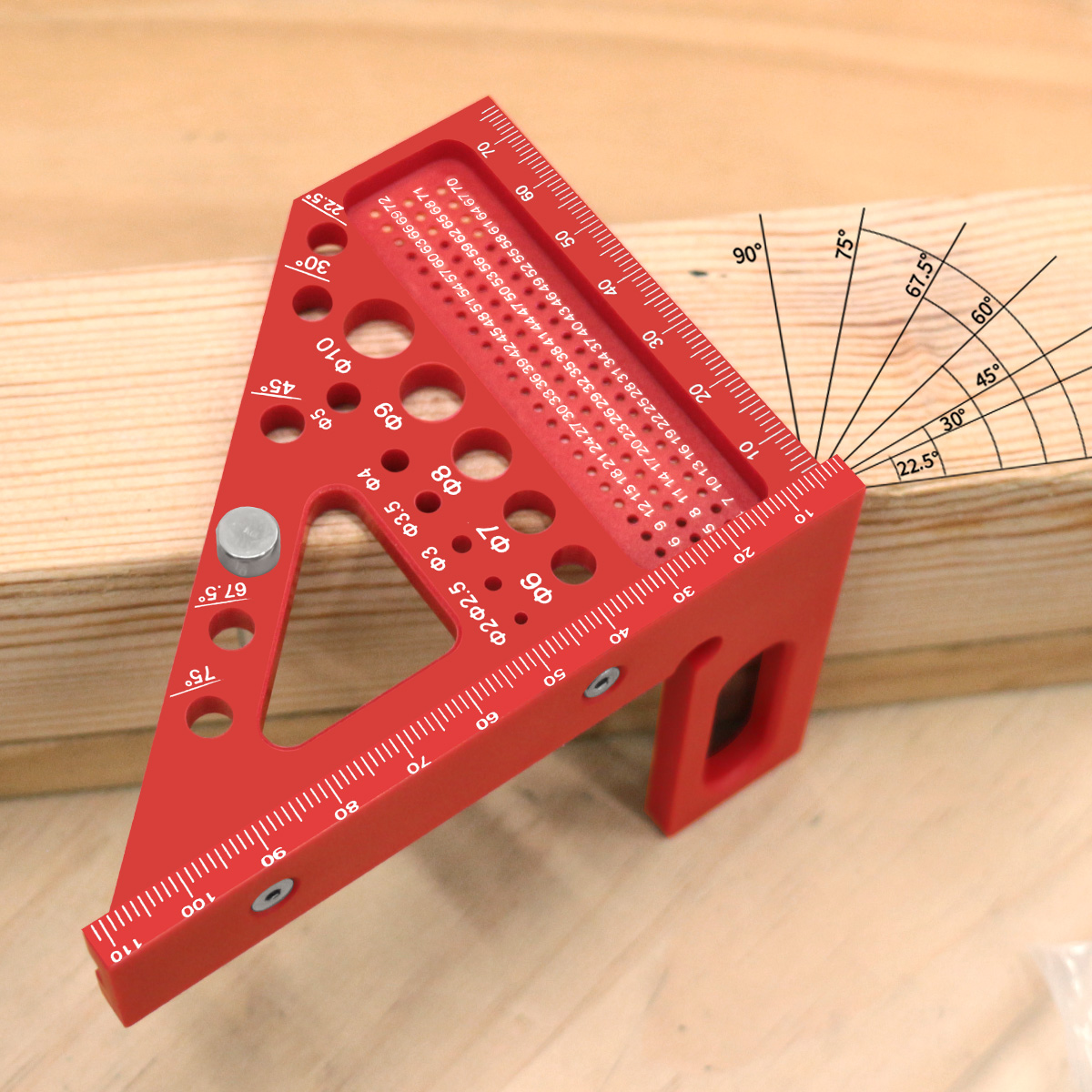 Woodworking For Engineers - 3D-meetliniaal met meerdere hoeken, metrisch, 45/90